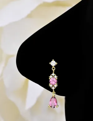 Pink Dangle Nose Ring – Gold Piercing Jewelry