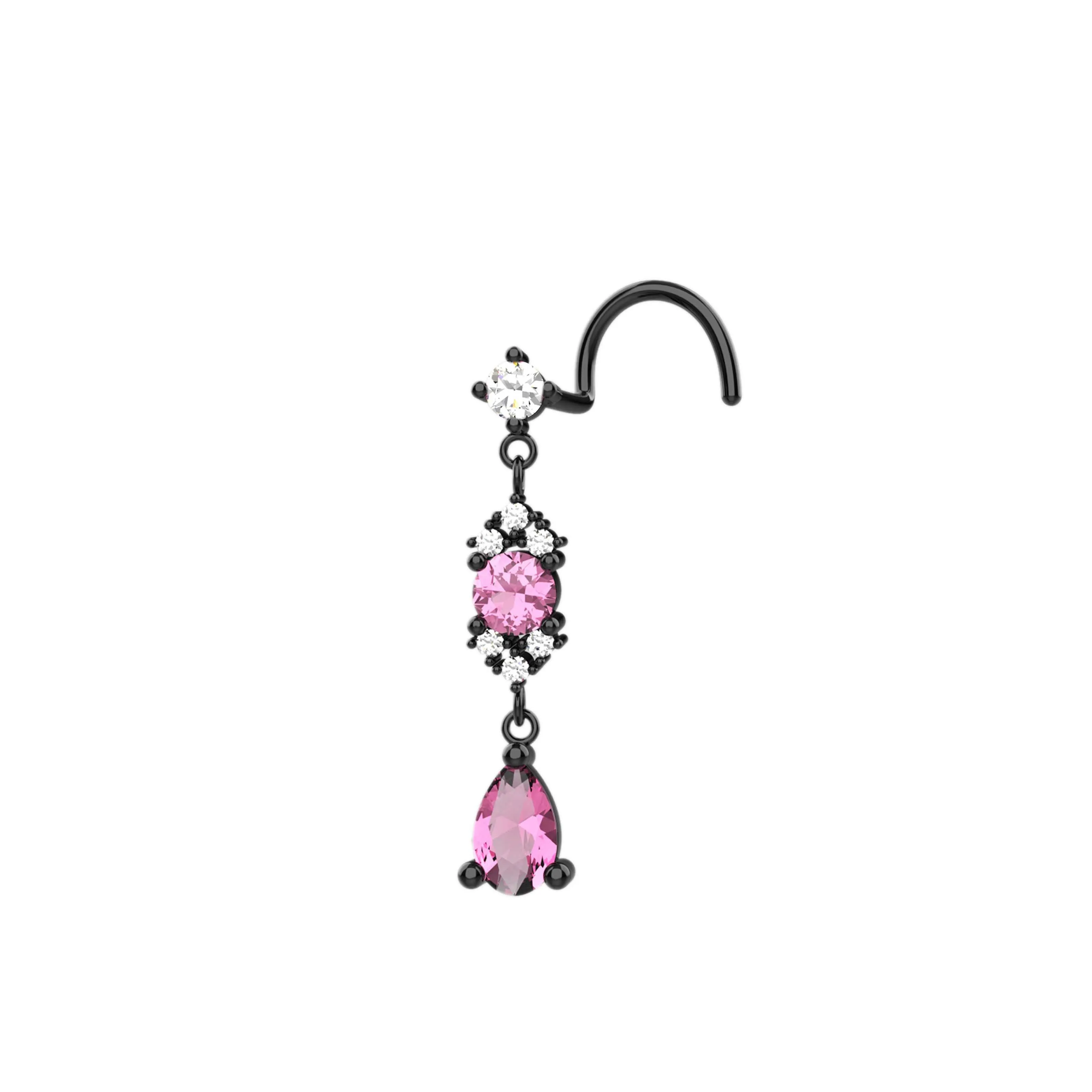 Pink Dangle Nose Ring – Gold Piercing Jewelry