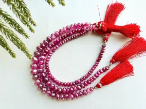 Pink Moonstone Coated Faceted Rondelle Beads