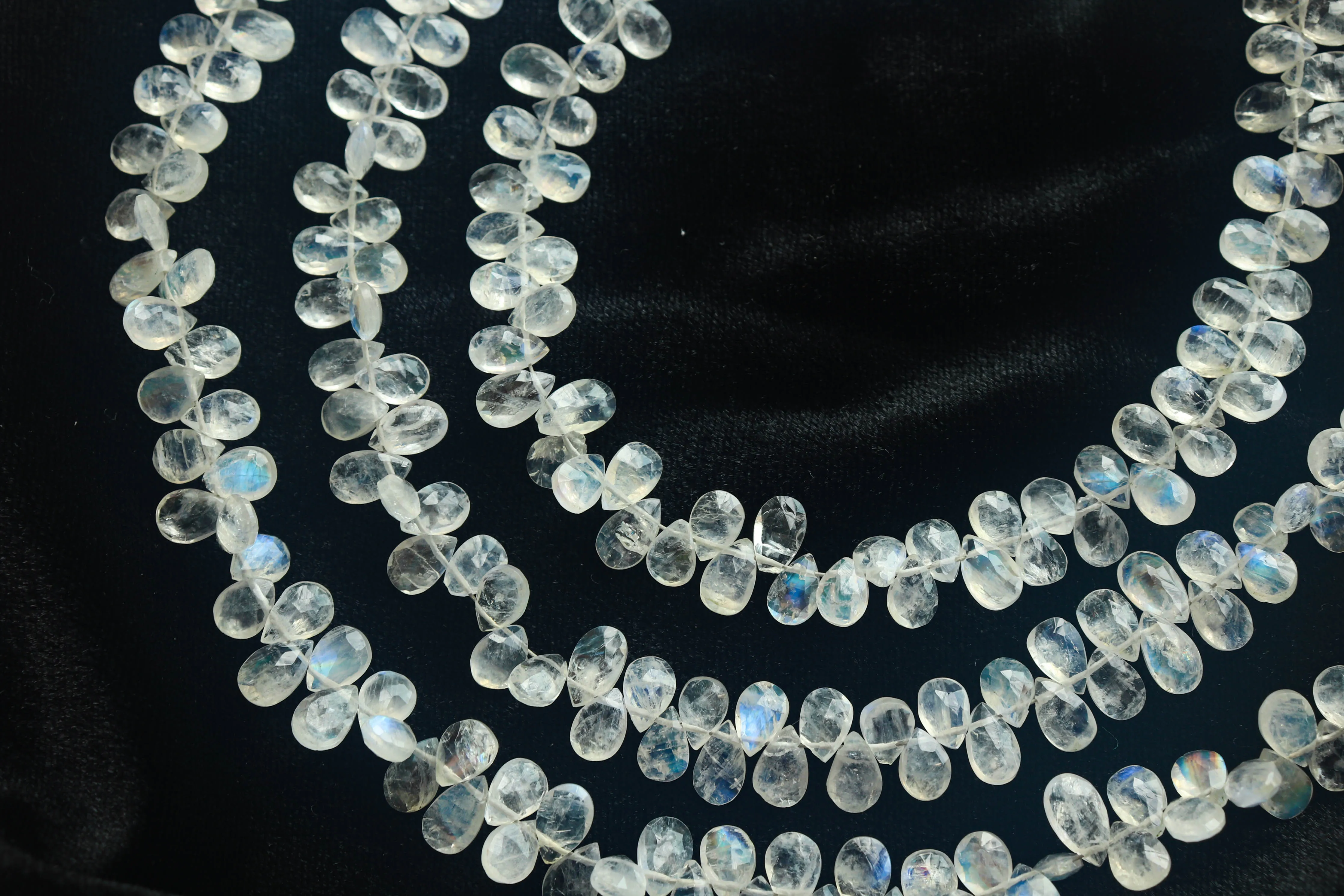 Rainbow Moonstone Faceted Briolette Pear Shape | 4x6mm | 9 inch Full Strand | Natural Rainbow Moonstone | Beadsforyourjewellery