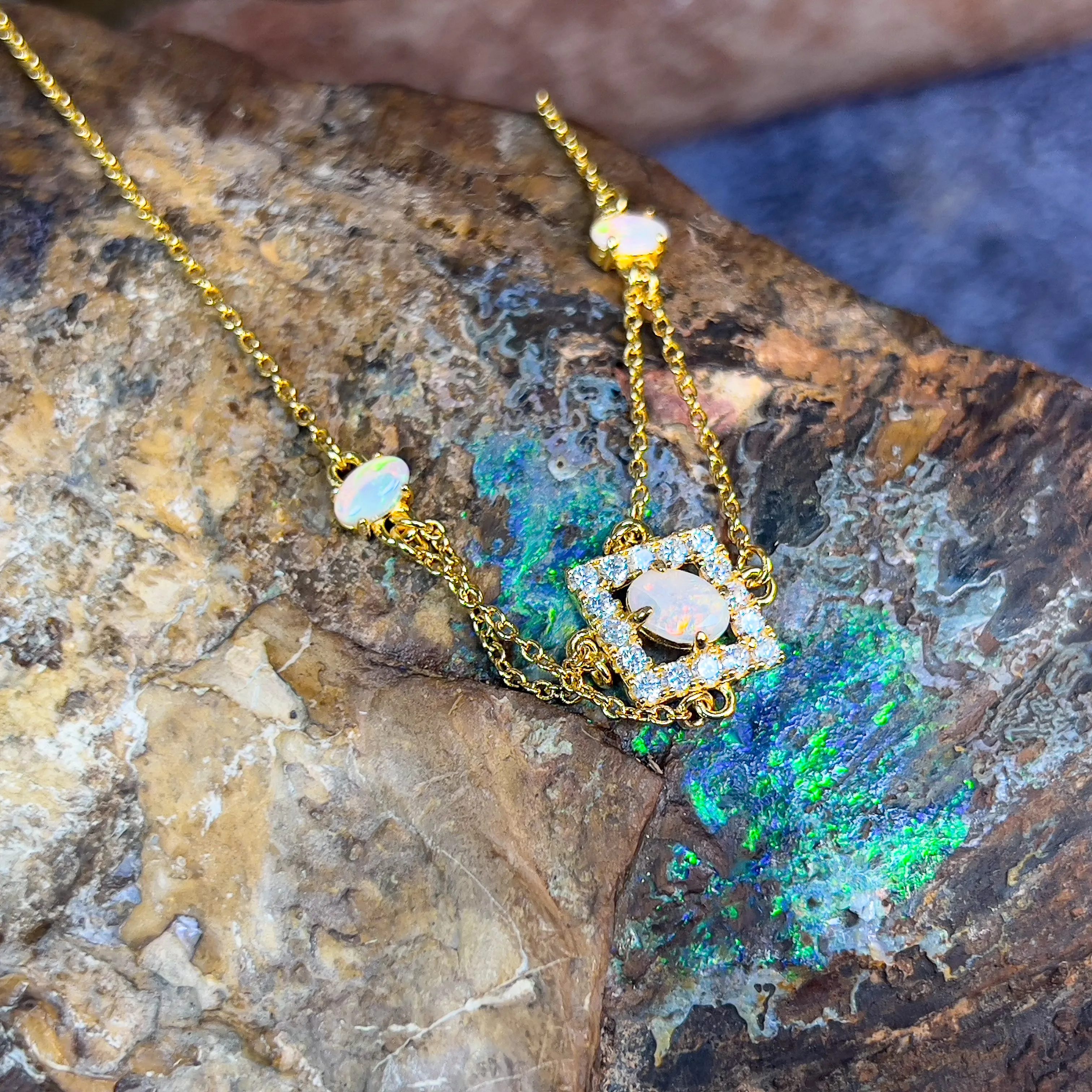 Sterling Silver Gold plated Light Opal split cluster bracelet