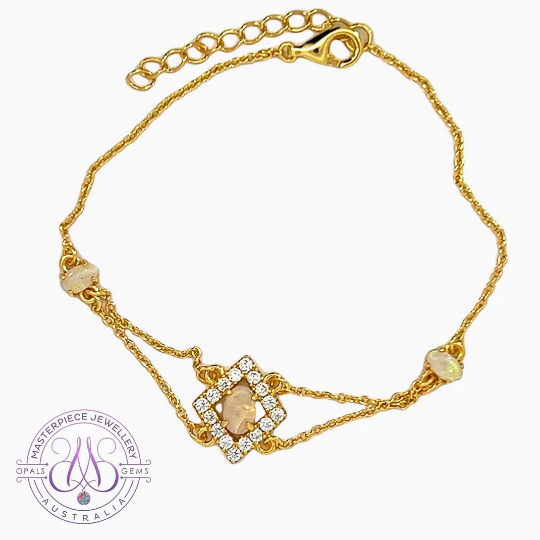 Sterling Silver Gold plated Light Opal split cluster bracelet