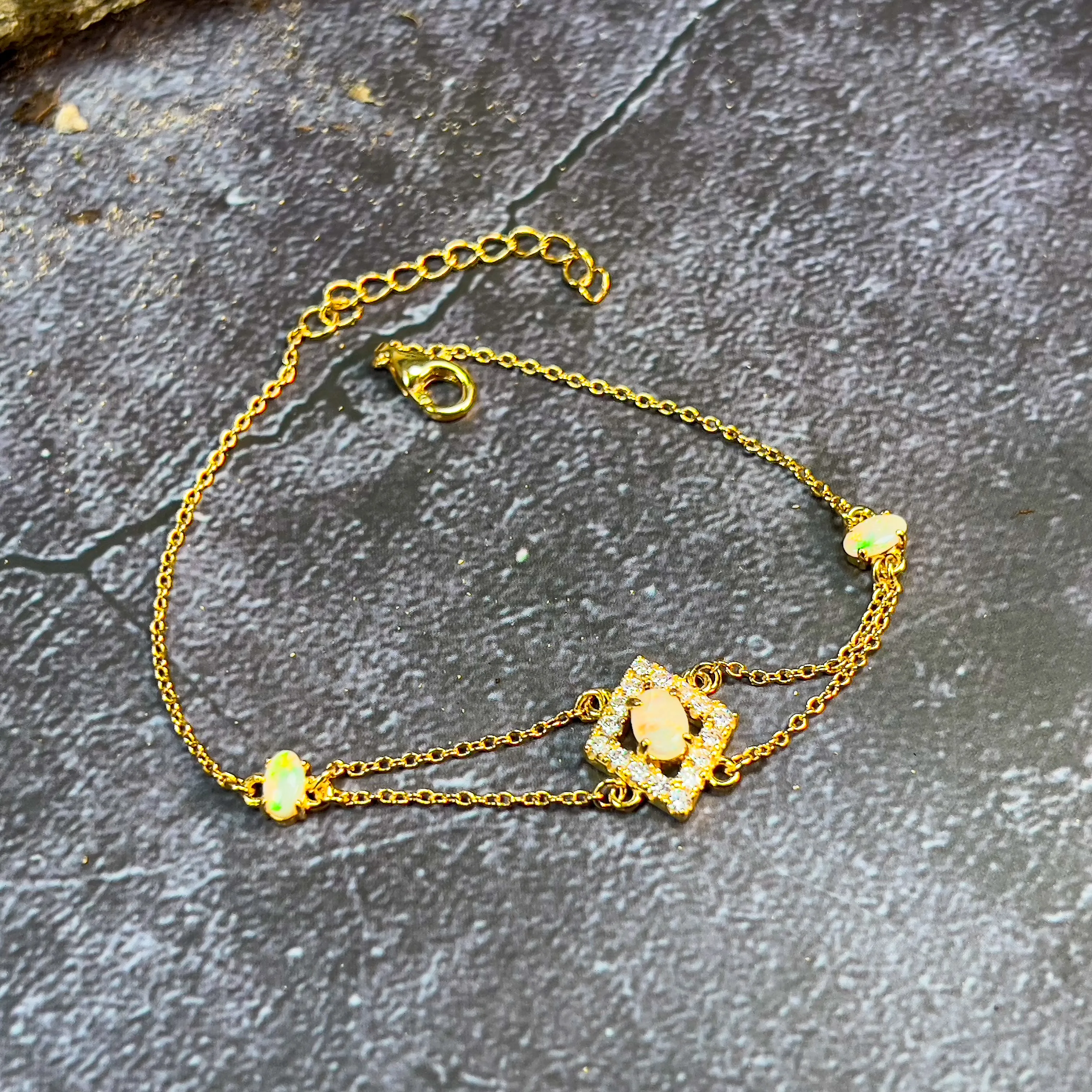 Sterling Silver Gold plated Light Opal split cluster bracelet