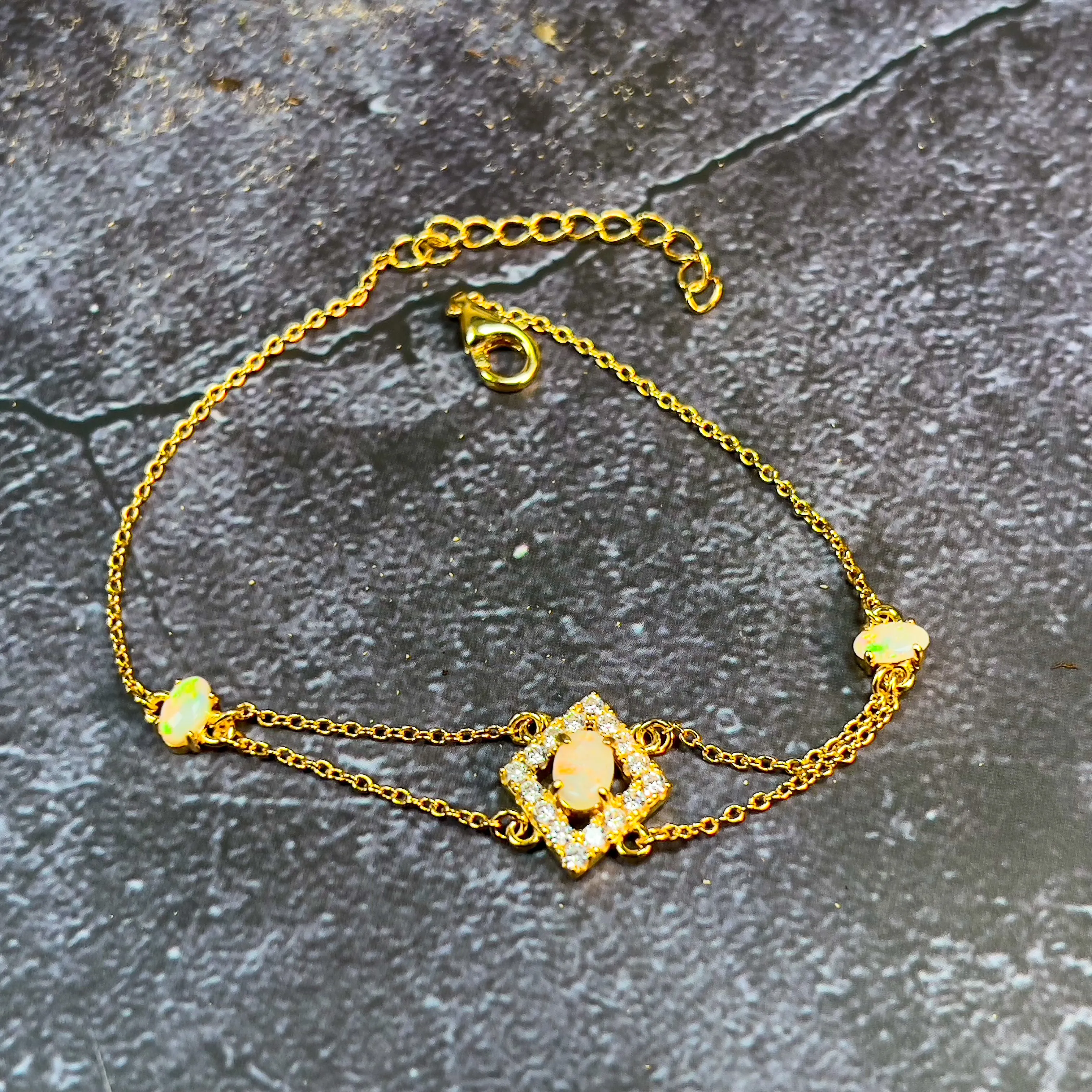 Sterling Silver Gold plated Light Opal split cluster bracelet