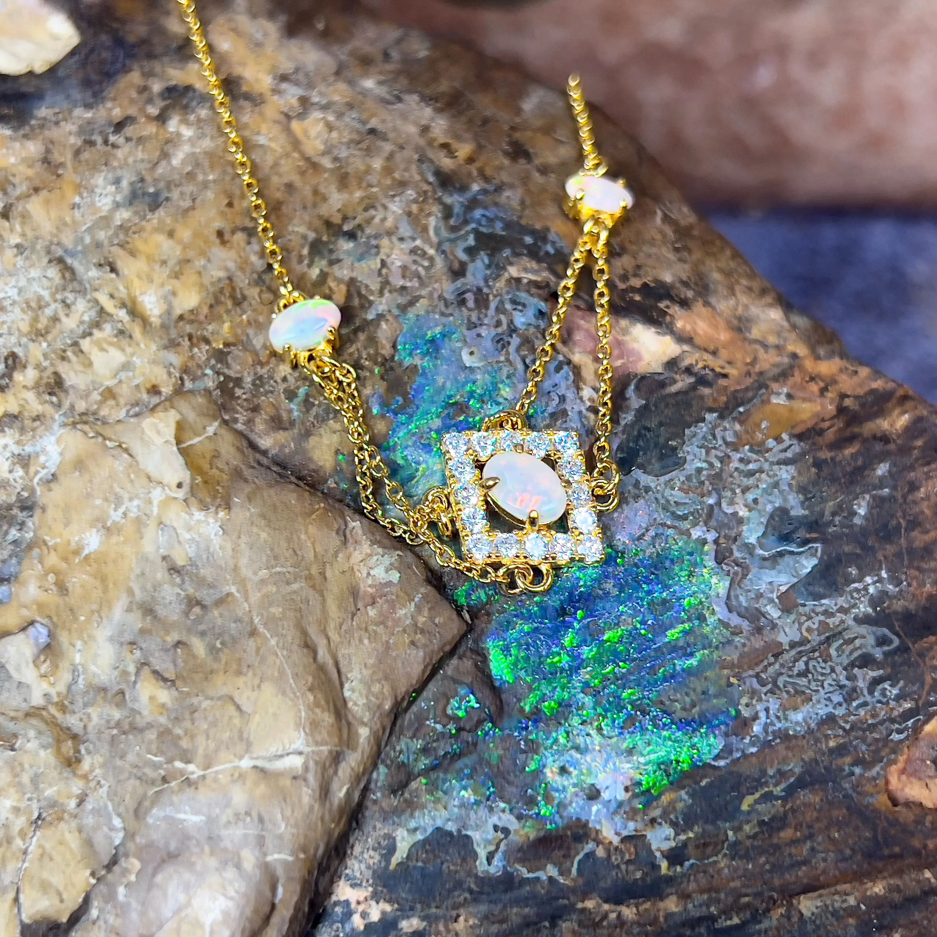 Sterling Silver Gold plated Light Opal split cluster bracelet