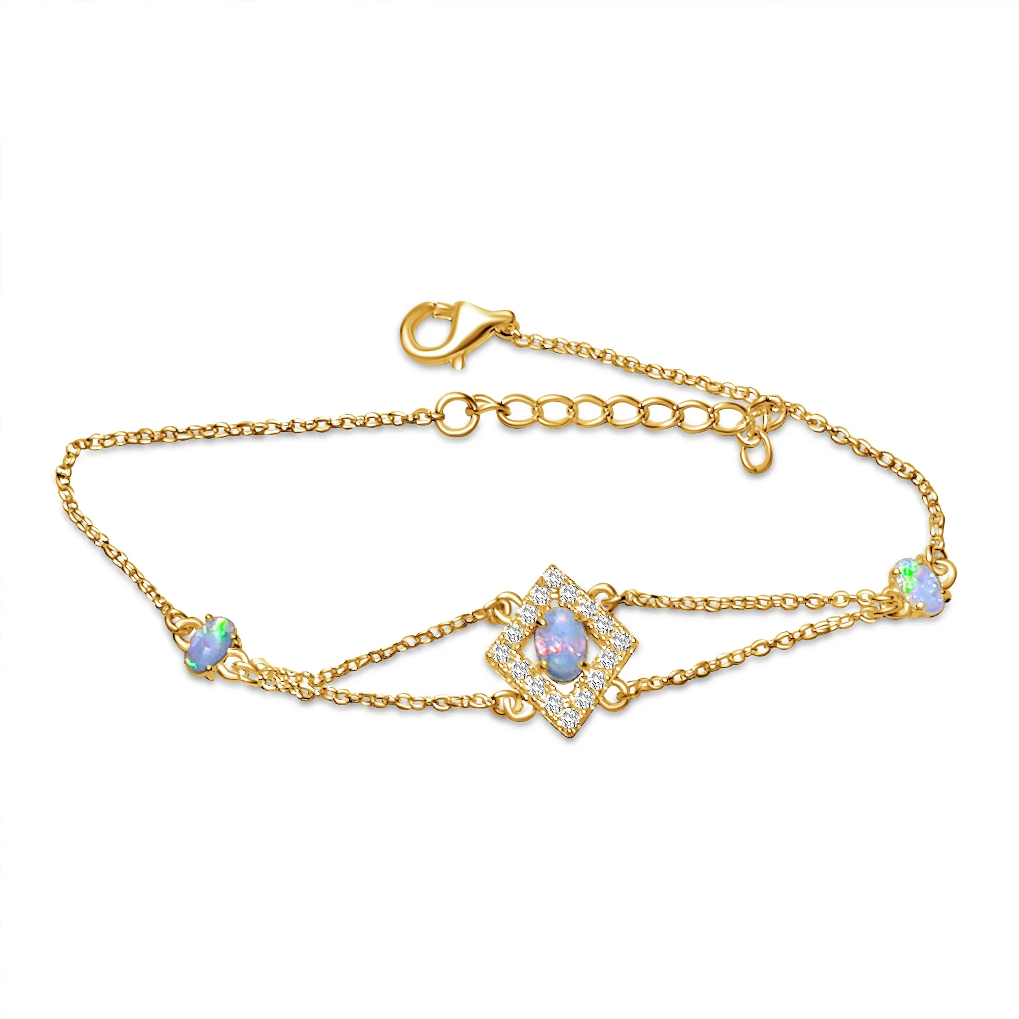 Sterling Silver Gold plated Light Opal split cluster bracelet