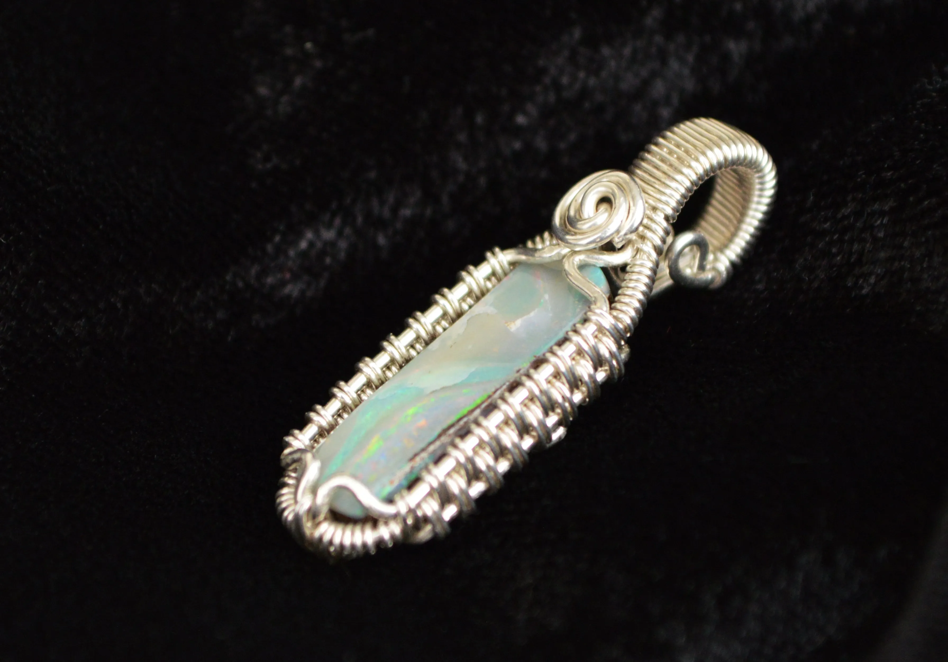 Sterling Silver Wire Wrapped Australian Boulder Opal Necklace, Opal Jewelry