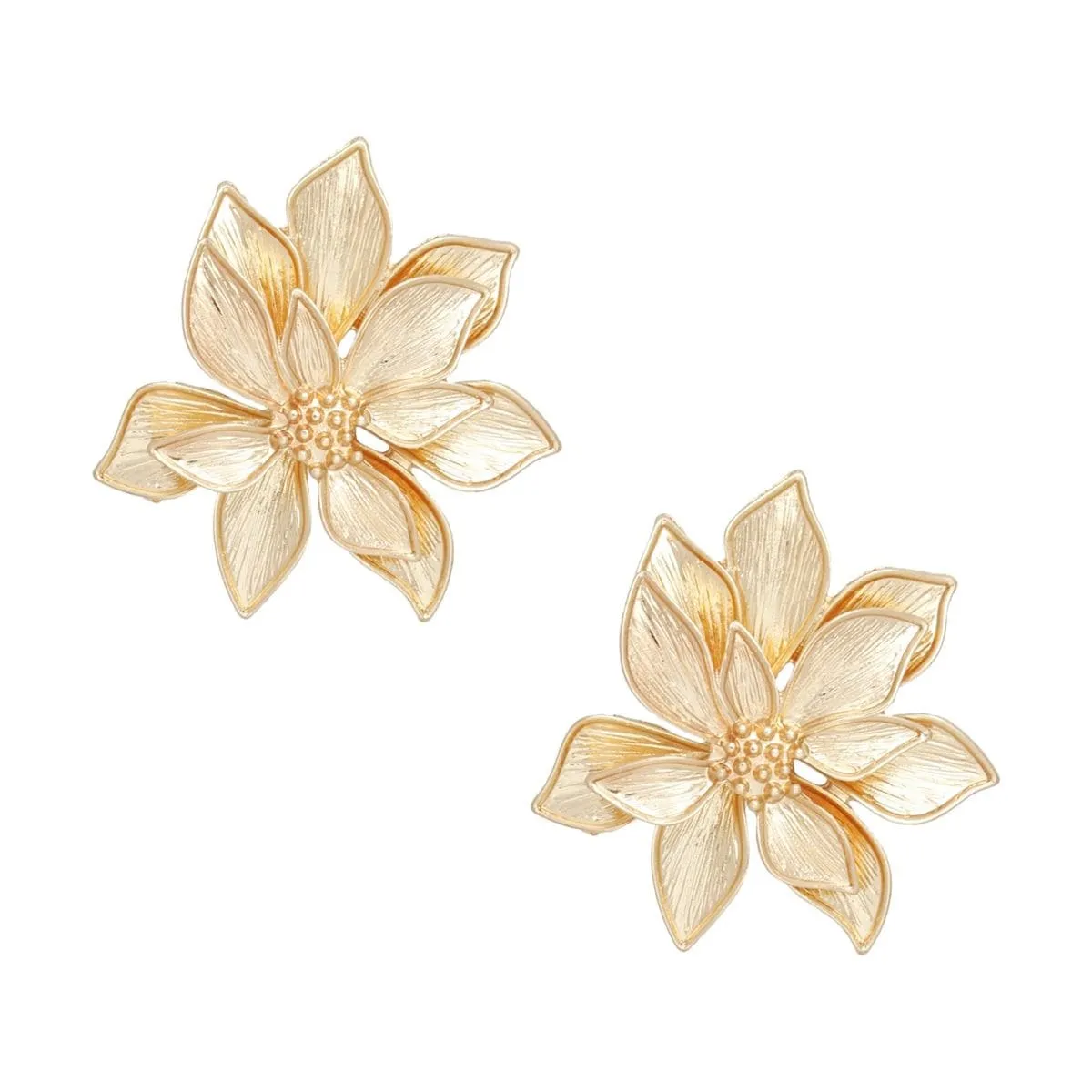 Studs Gold Layered Petal Flower Earrings for Women