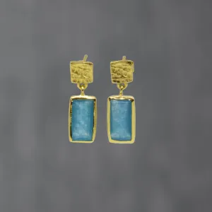 Textured Gold and Gemstone Rectangle Earrings