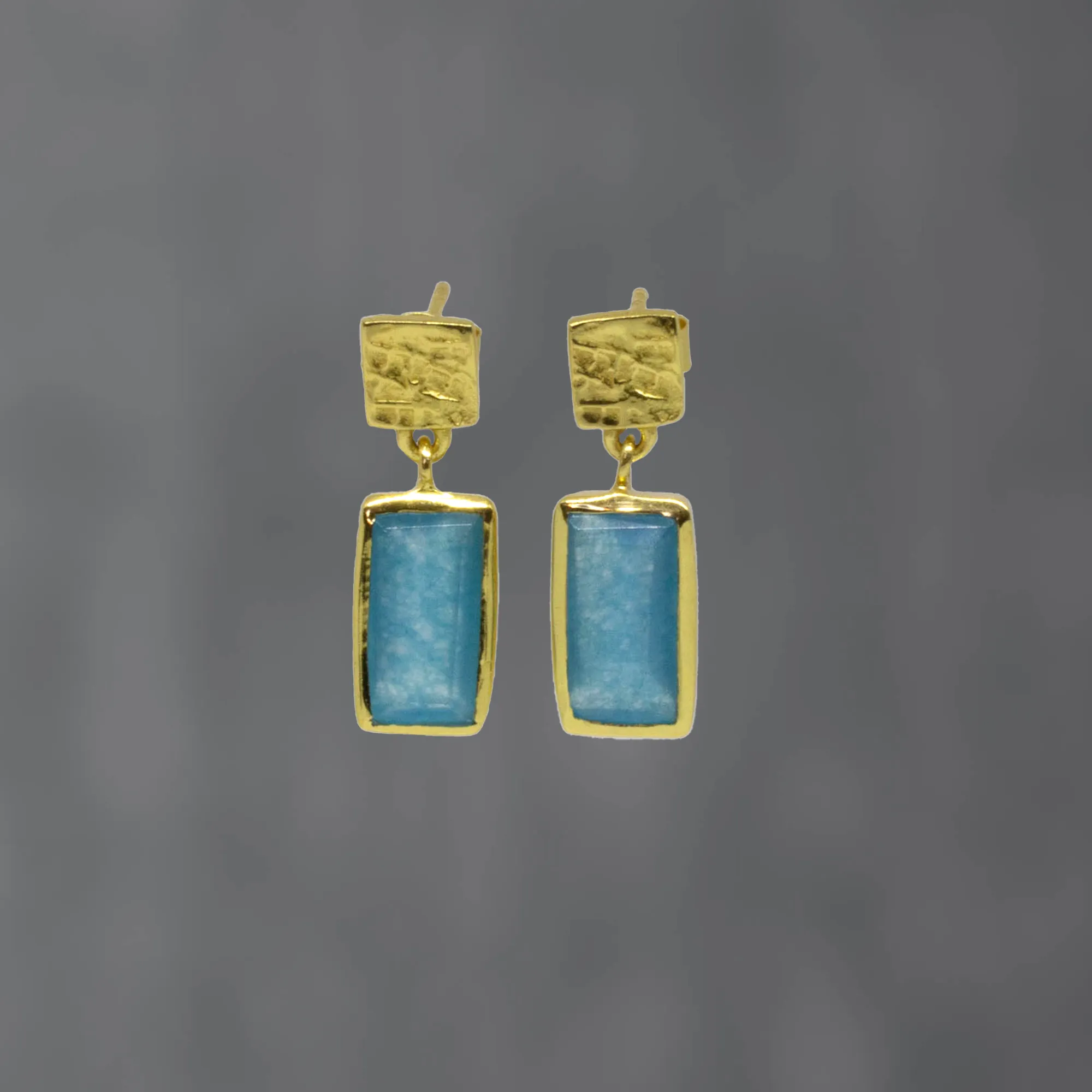 Textured Gold and Gemstone Rectangle Earrings