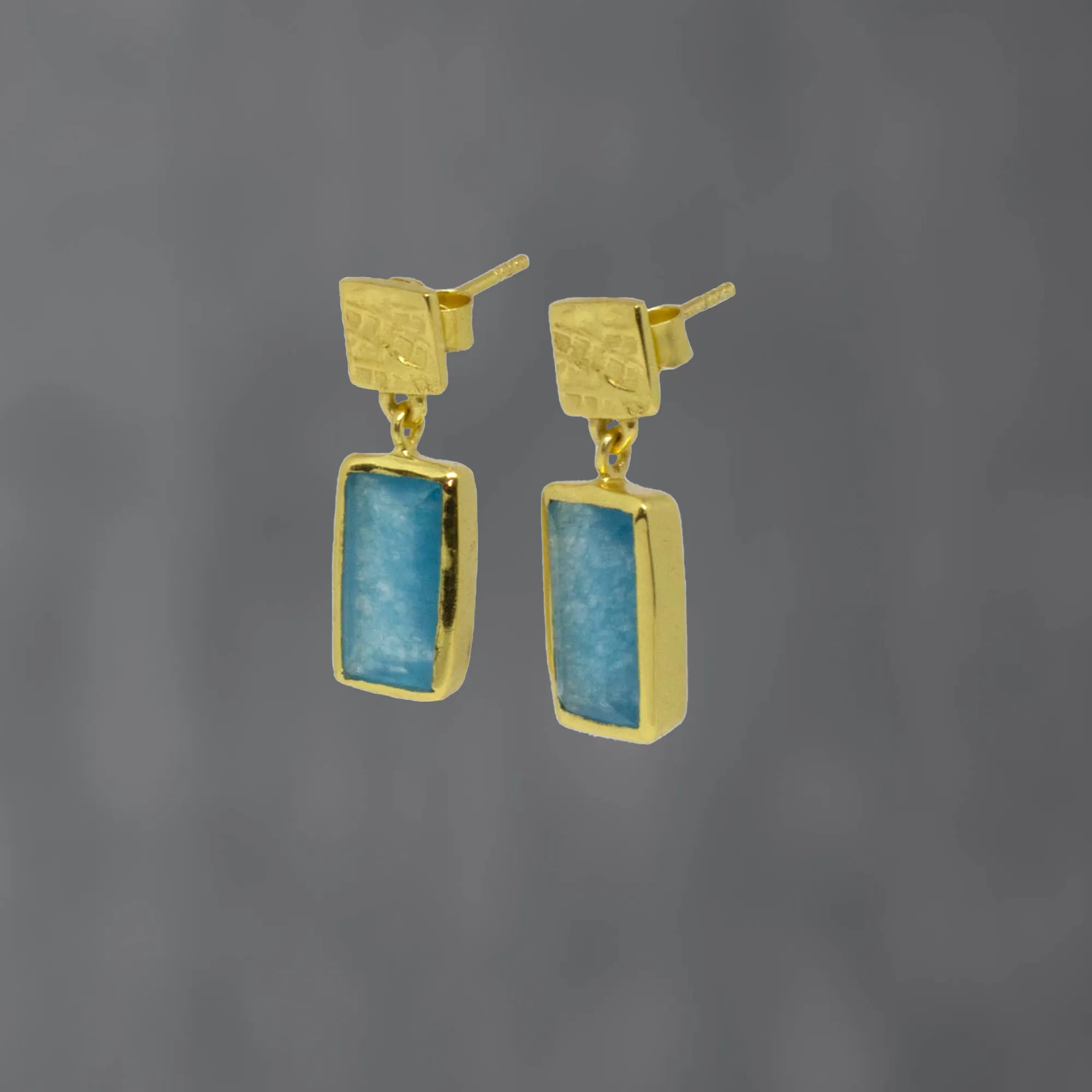 Textured Gold and Gemstone Rectangle Earrings