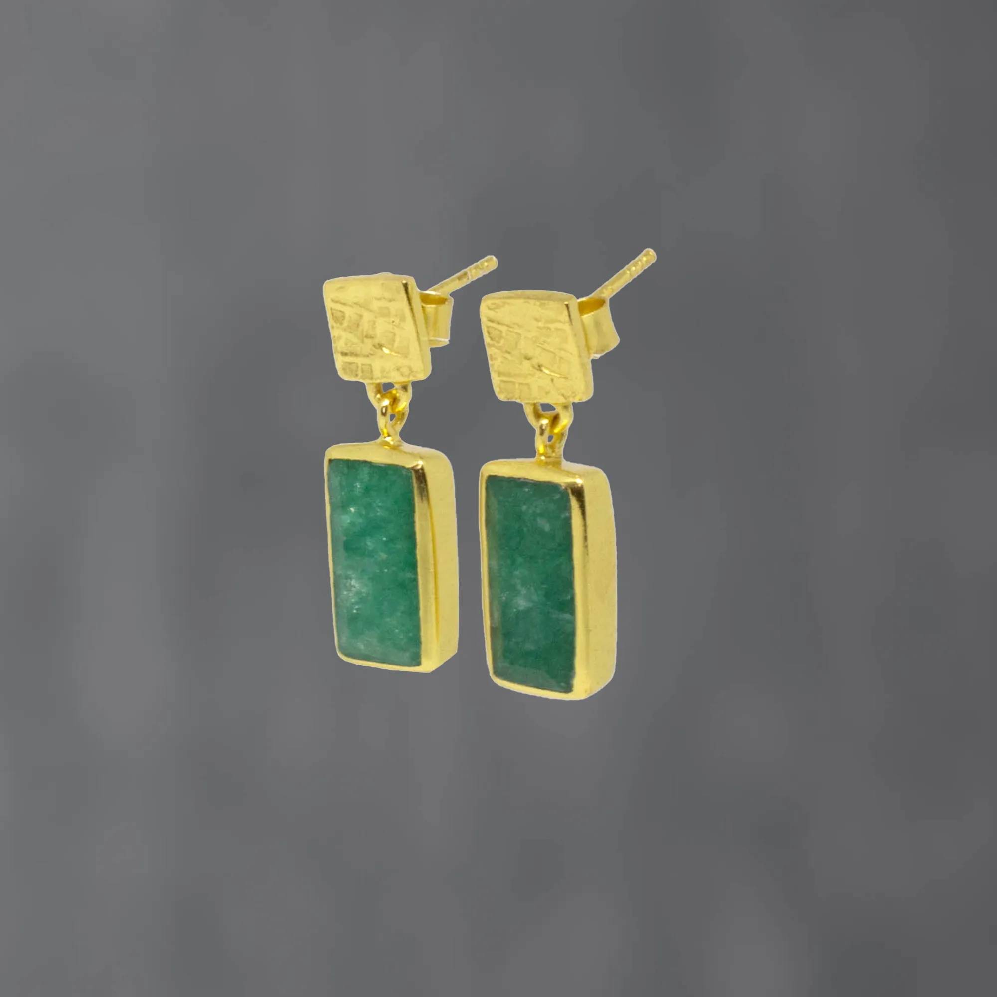 Textured Gold and Gemstone Rectangle Earrings