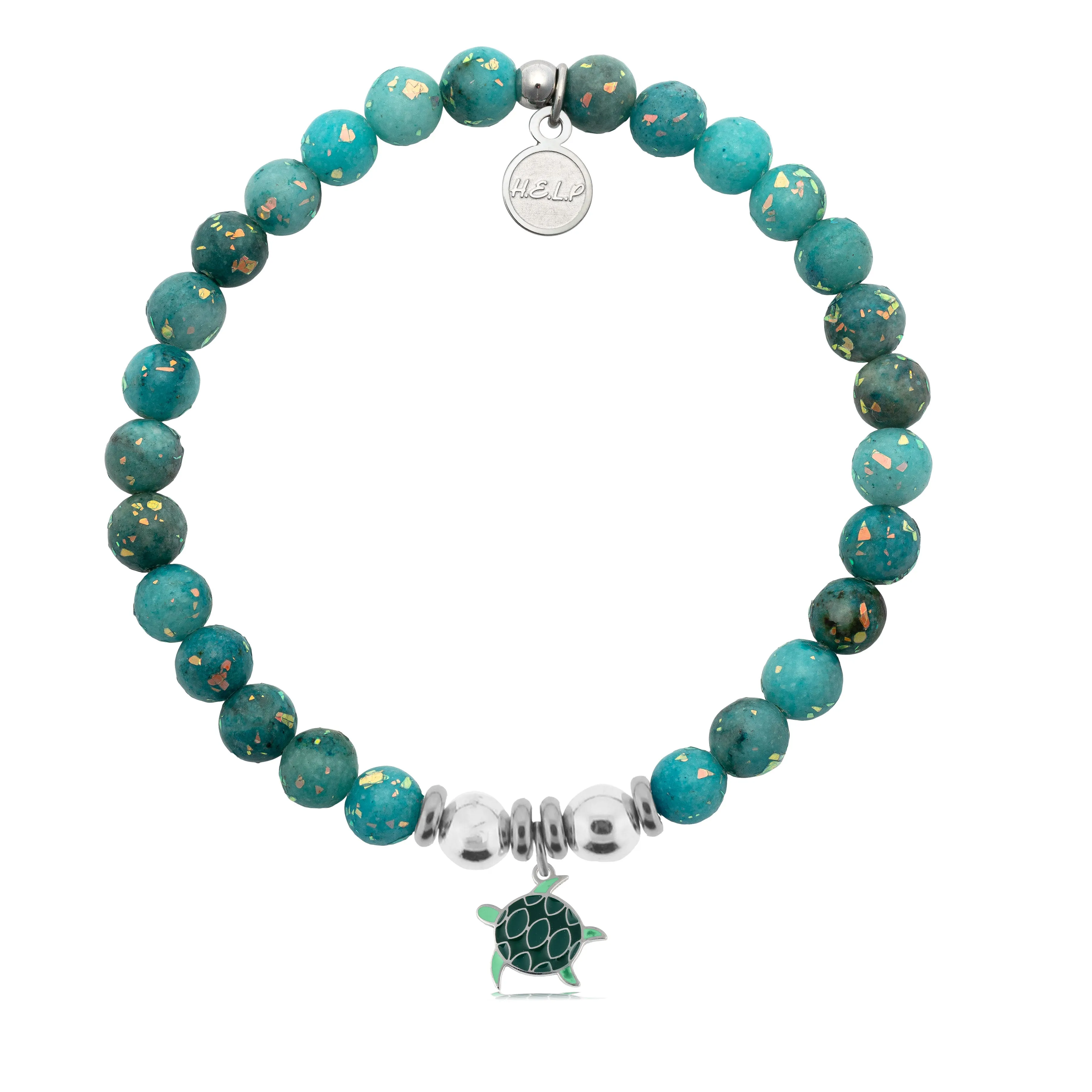 Turtle Enamel Charm with Blue Opal Jade Charity Bracelet