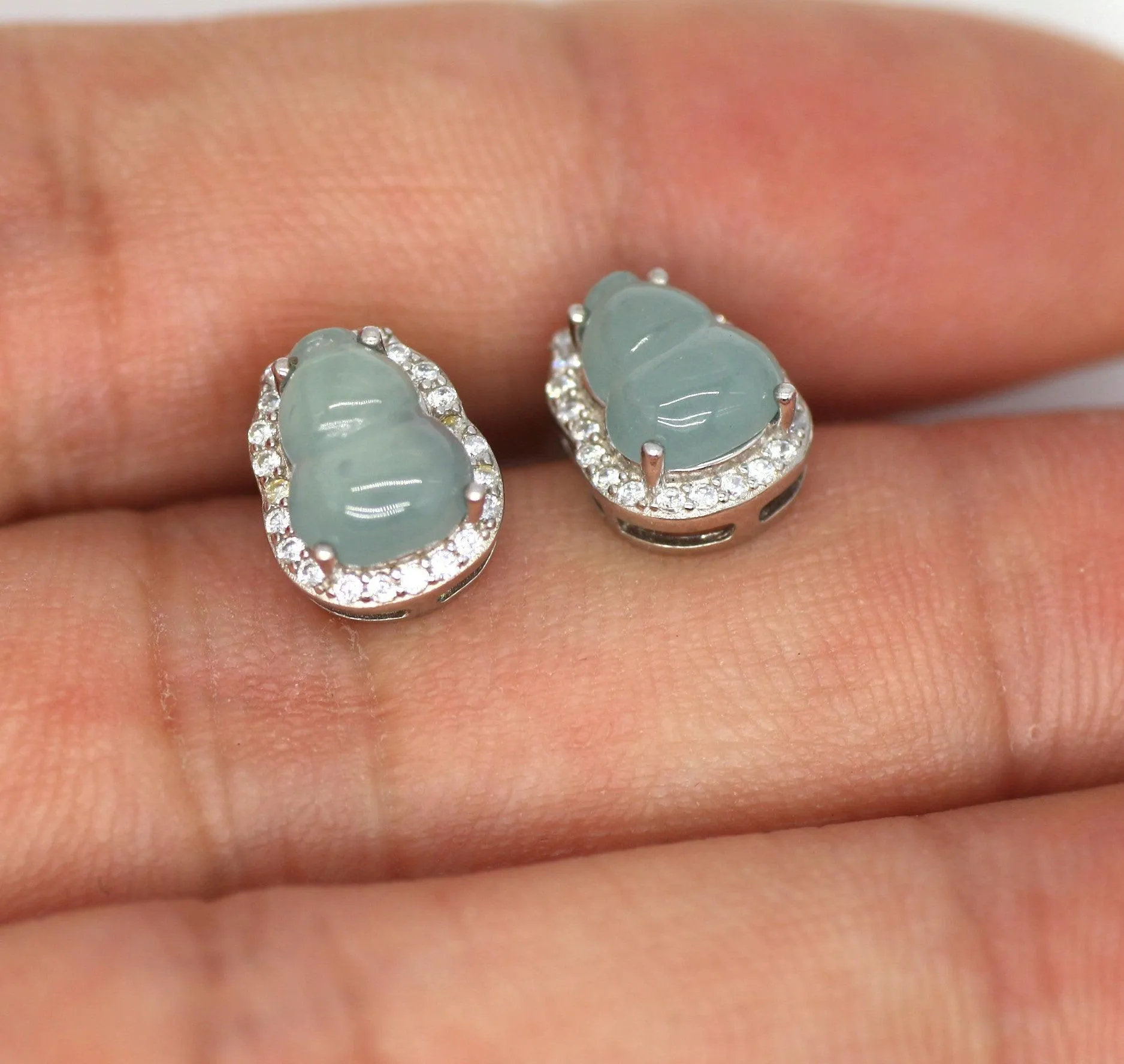 Type A Jadeite Jade Earrings s925 Silver Inlay 7B-P4CQ-JB2X