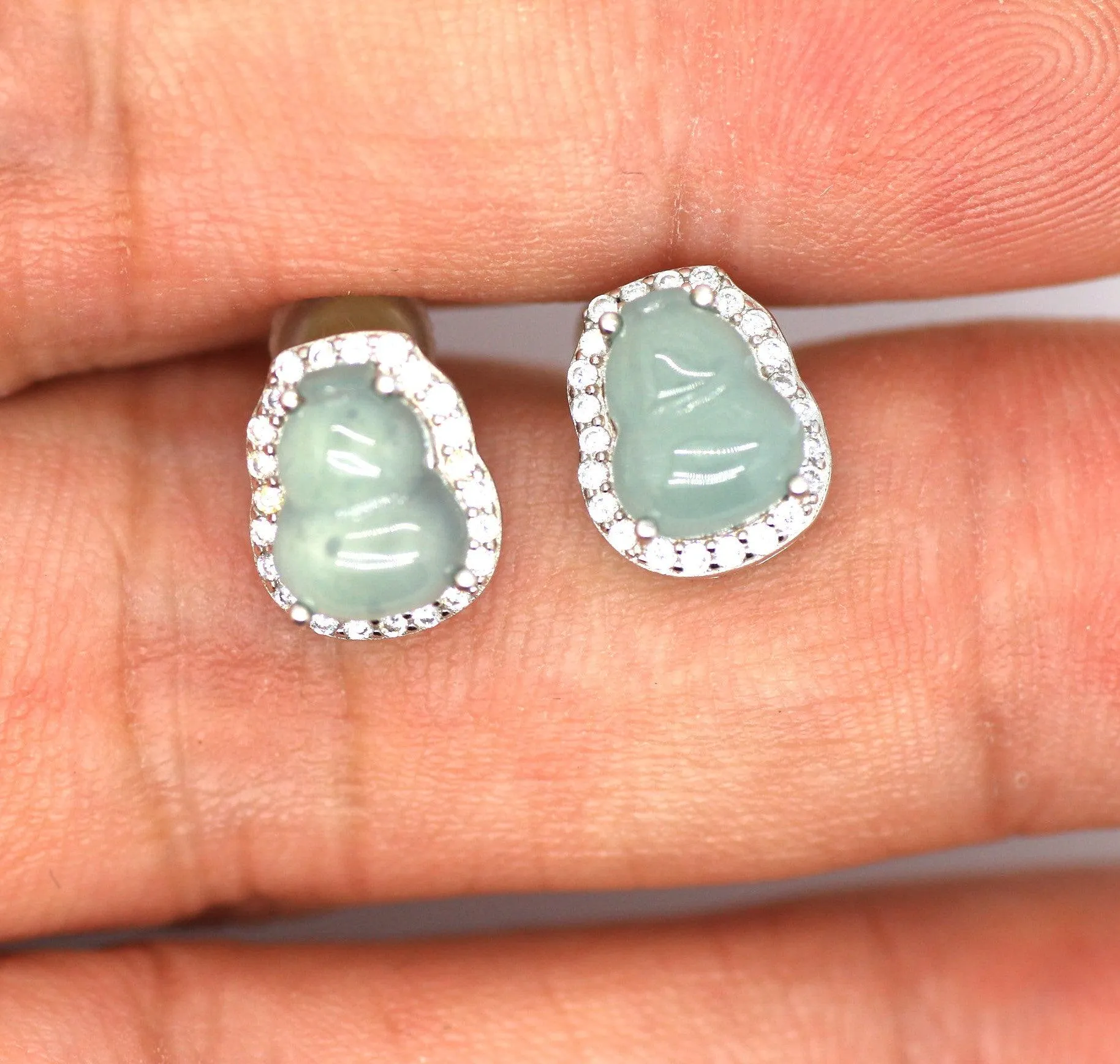 Type A Jadeite Jade Earrings s925 Silver Inlay 7B-P4CQ-JB2X
