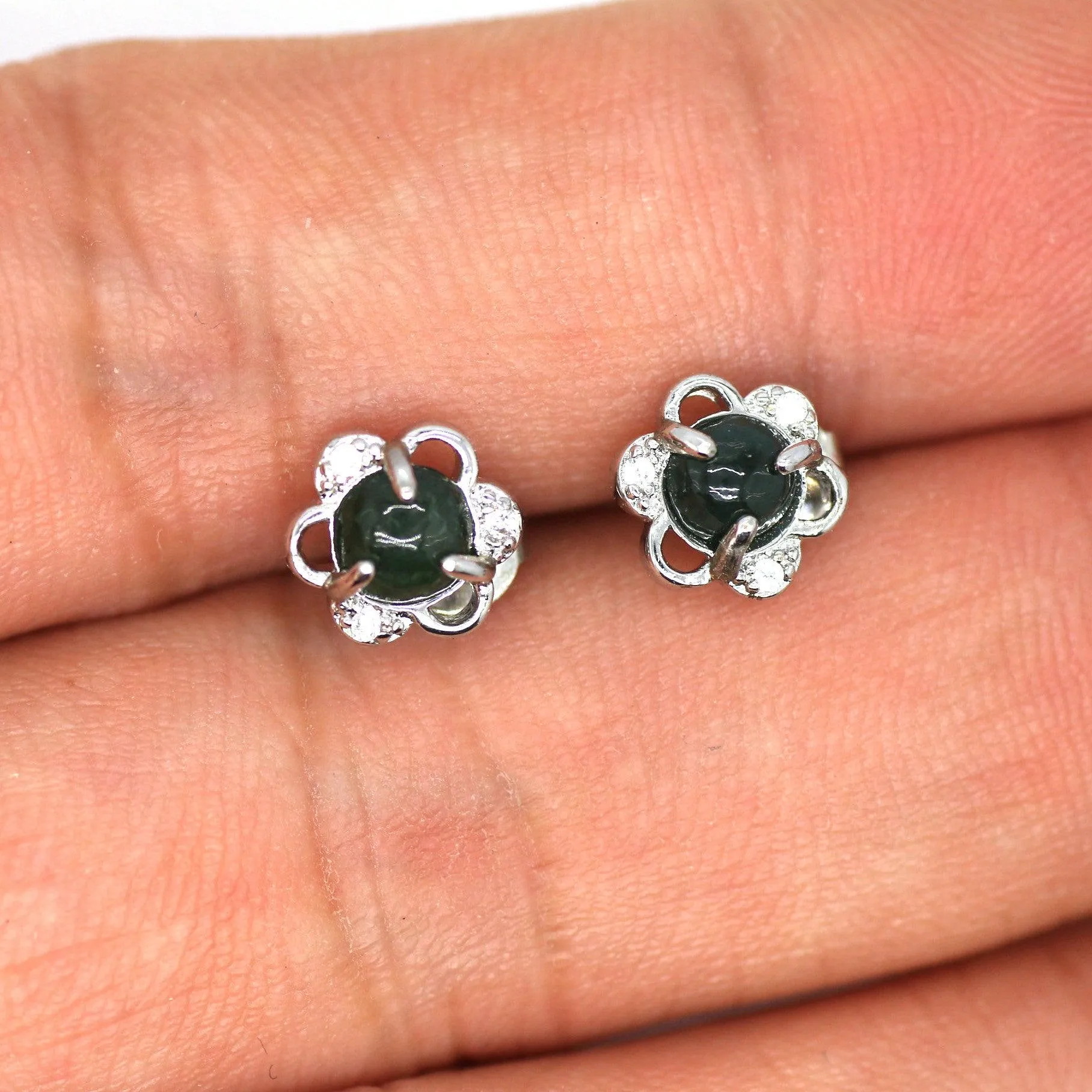 Type A Jadeite Jade Earrings s925 Silver Inlay 7N-B7YX-MF4L