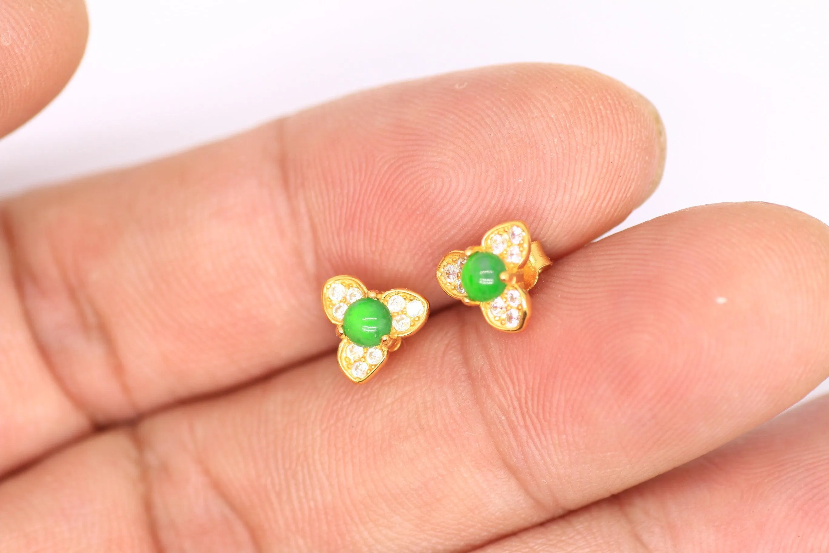 Type A Jadeite Jade Earrings s925 Silver Inlay FR-TSQQ-8CIS