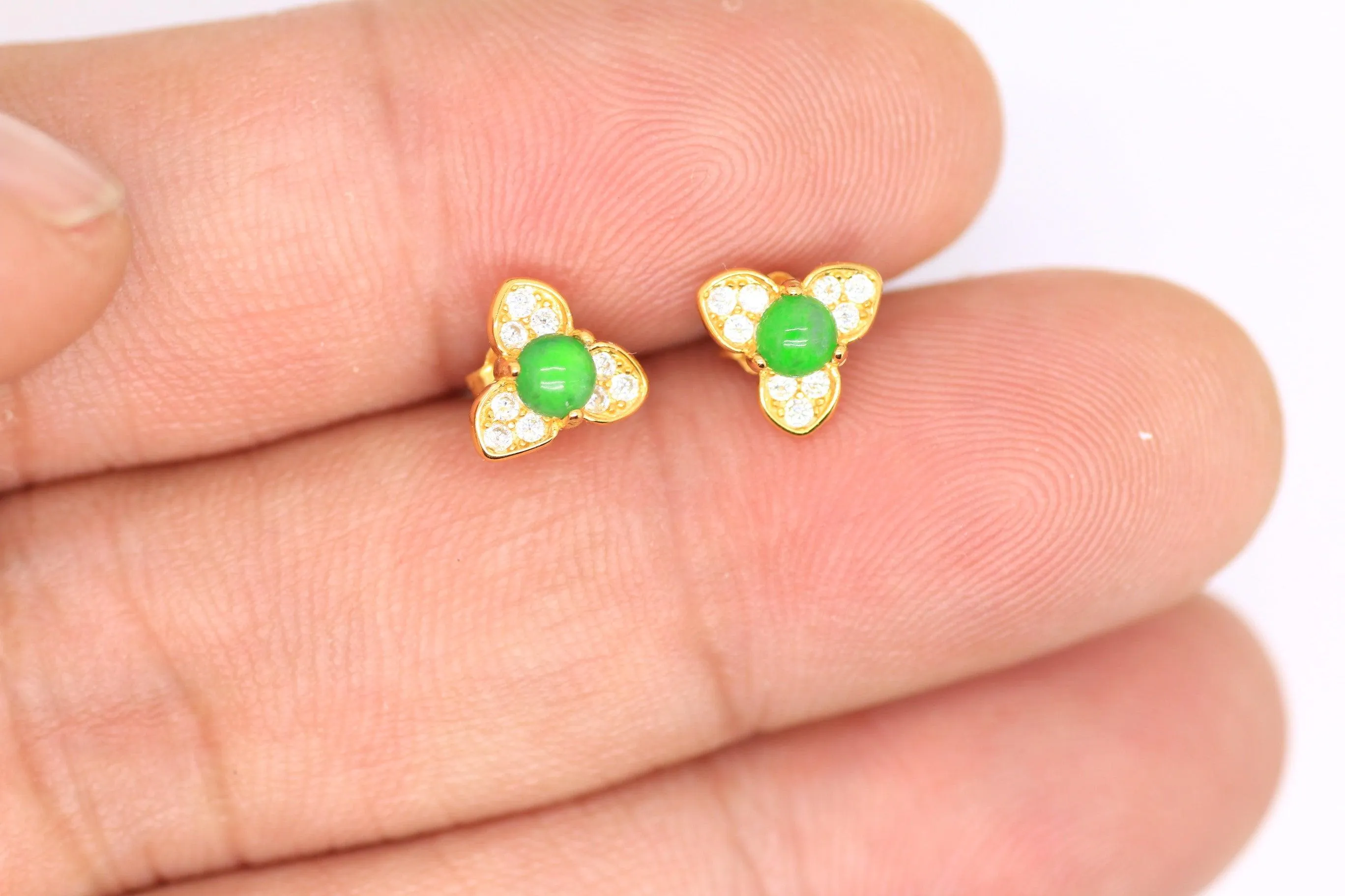 Type A Jadeite Jade Earrings s925 Silver Inlay FR-TSQQ-8CIS