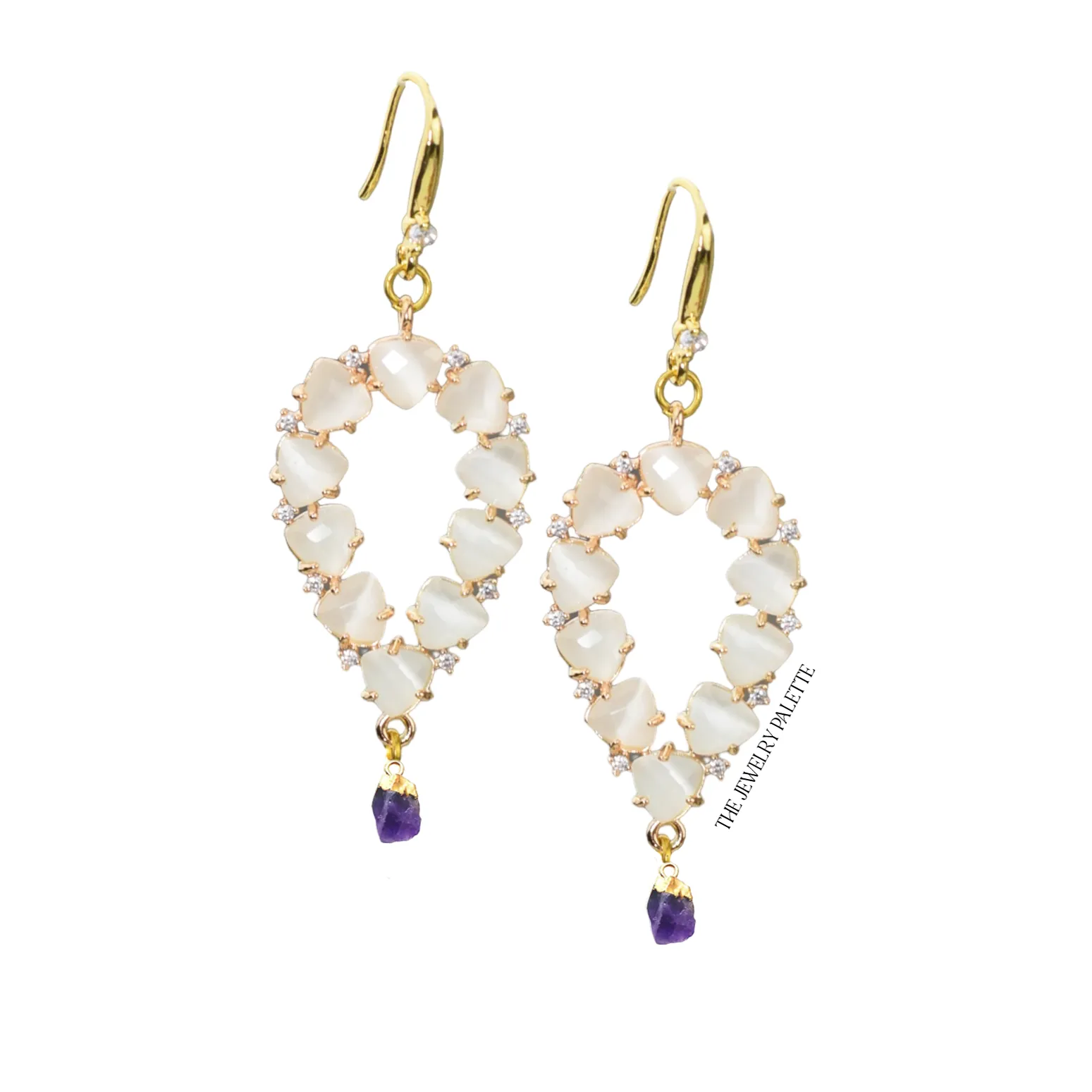 Yara white stones with gold edged peridot drop earrings