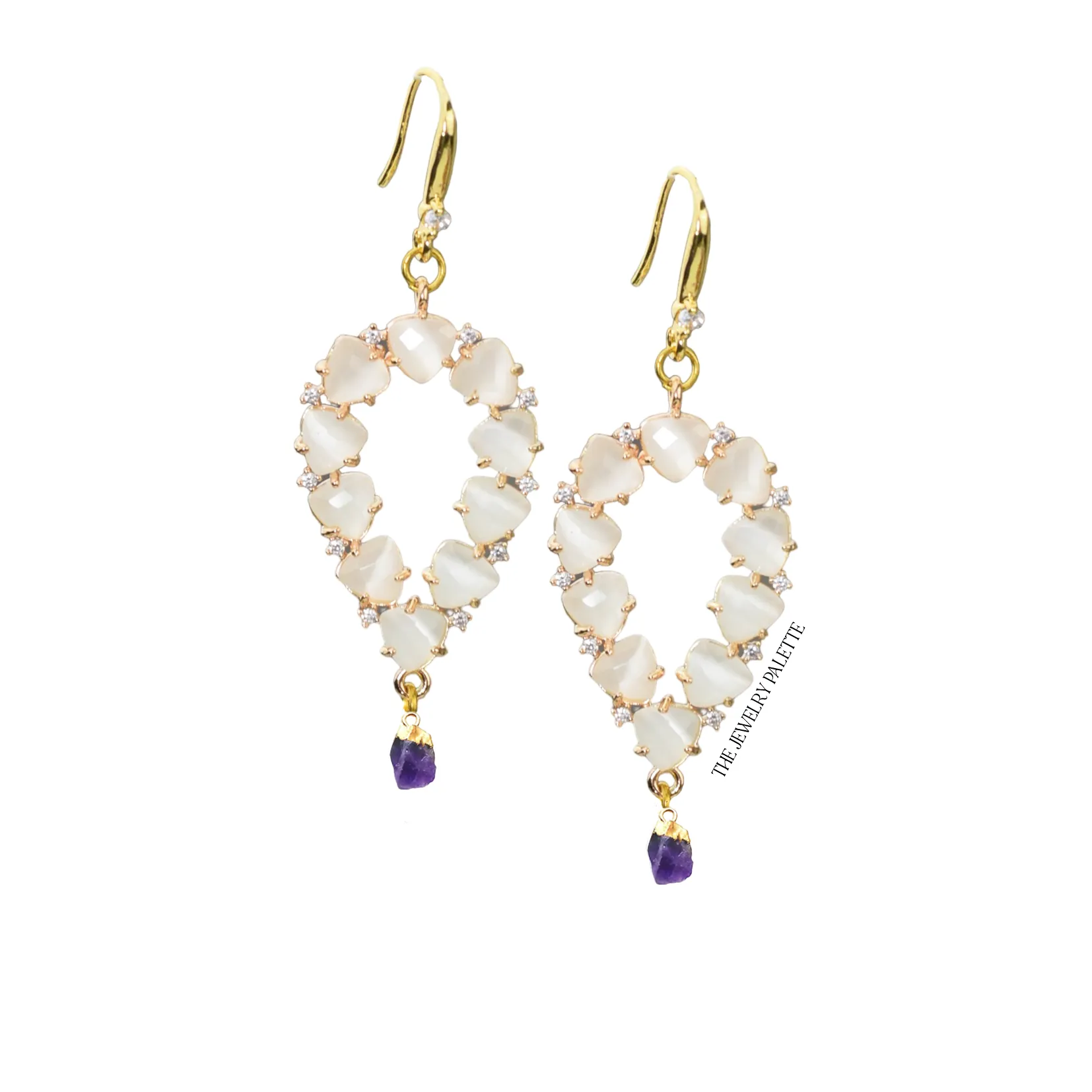 Yara white stones with gold edged peridot drop earrings