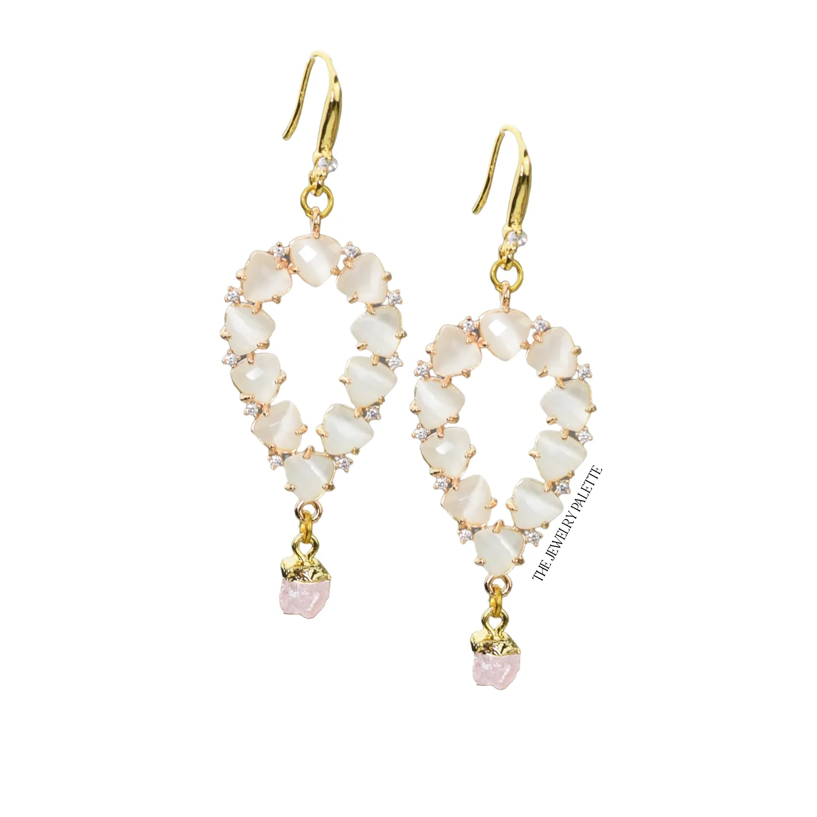 Yara white stones with gold edged peridot drop earrings
