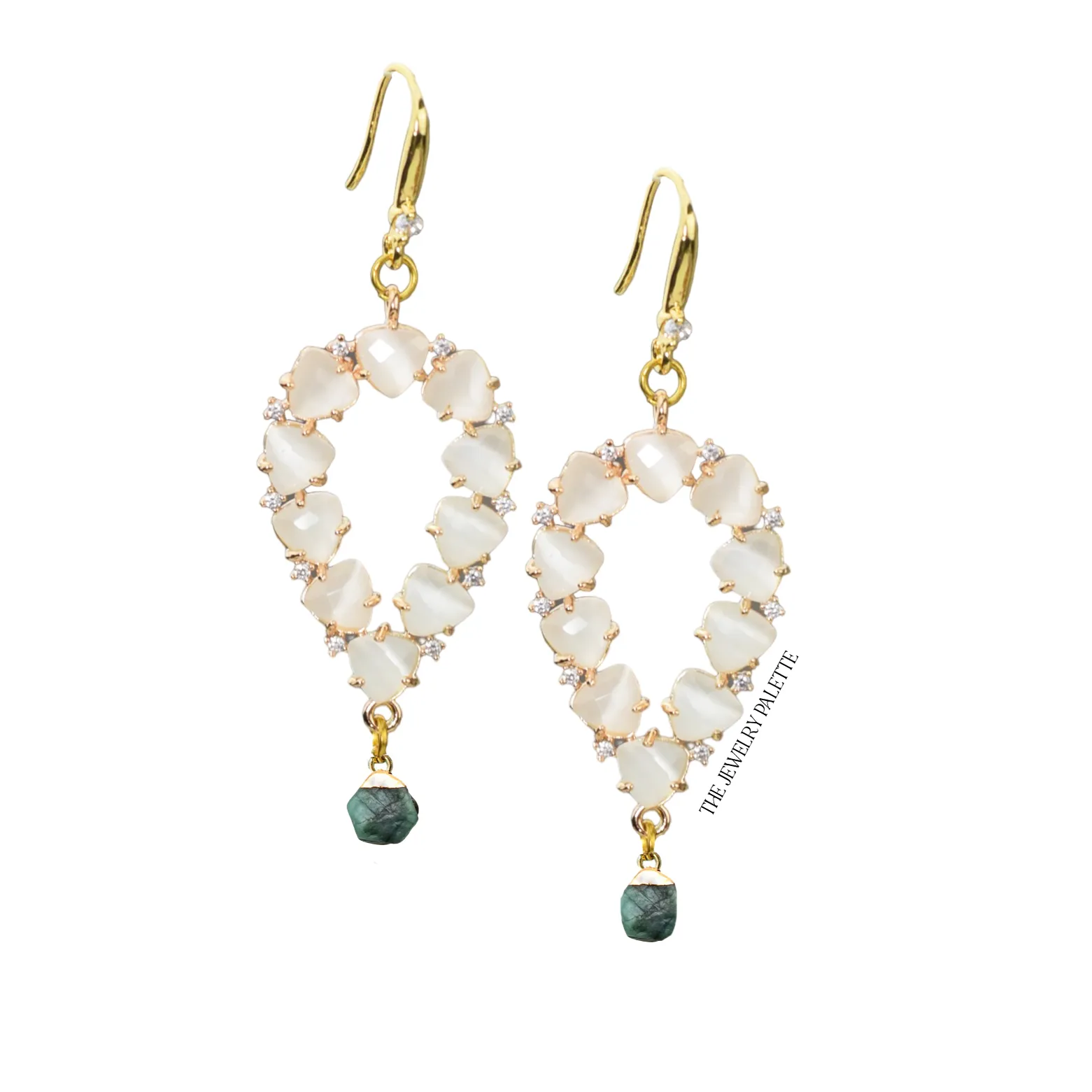 Yara white stones with gold edged peridot drop earrings