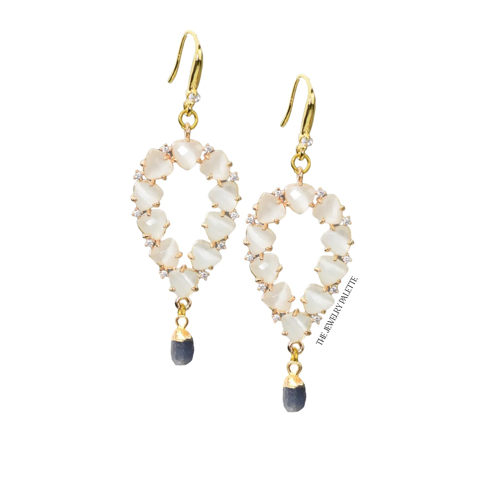 Yara white stones with gold edged peridot drop earrings