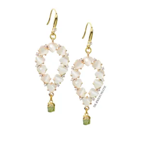 Yara white stones with gold edged peridot drop earrings