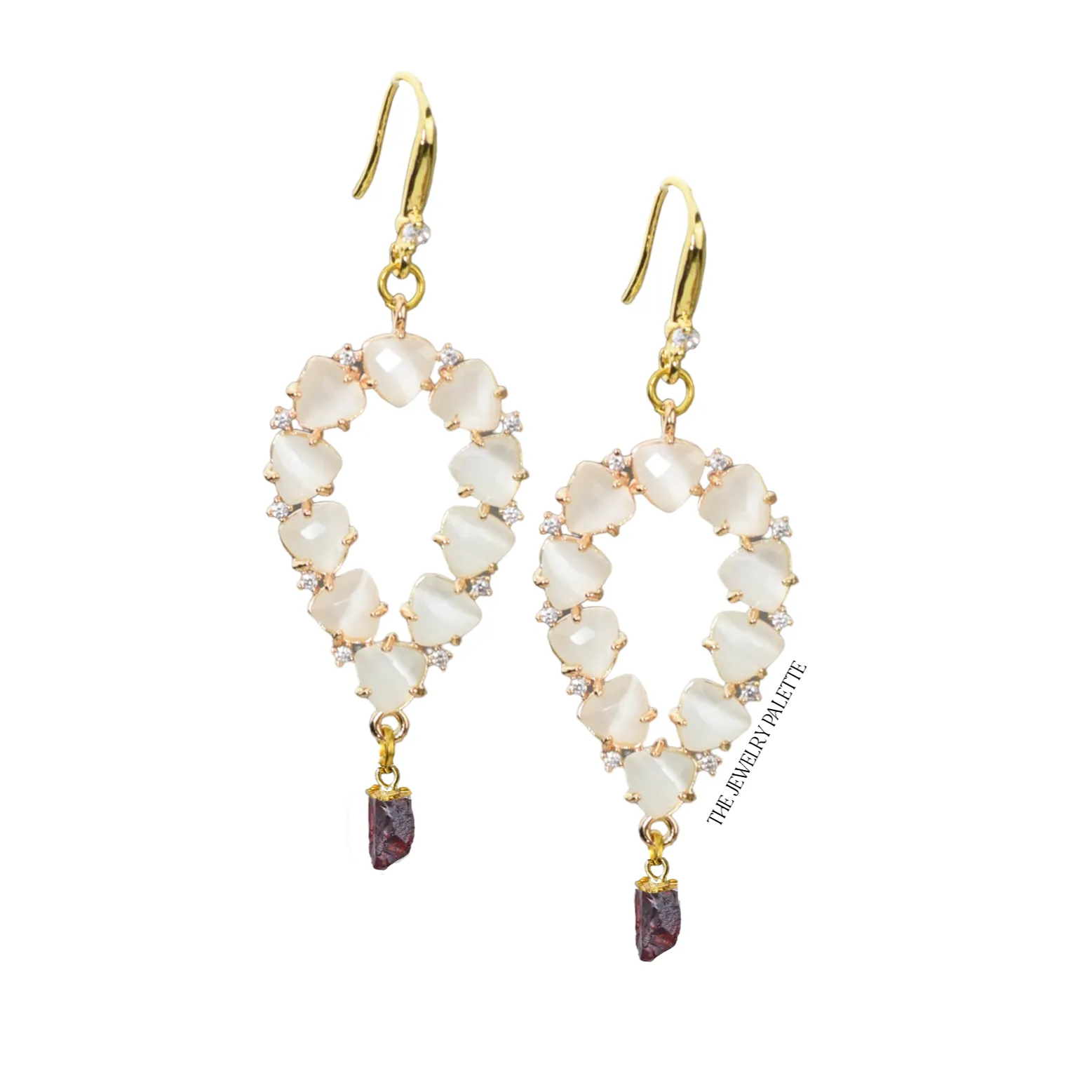 Yara white stones with gold edged peridot drop earrings