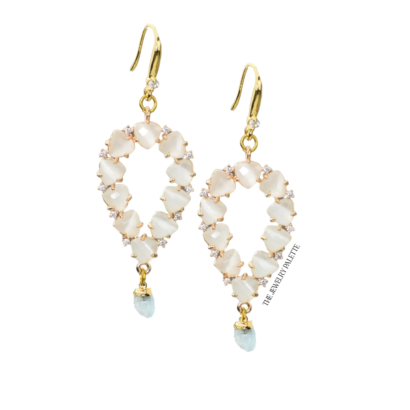 Yara white stones with gold edged peridot drop earrings