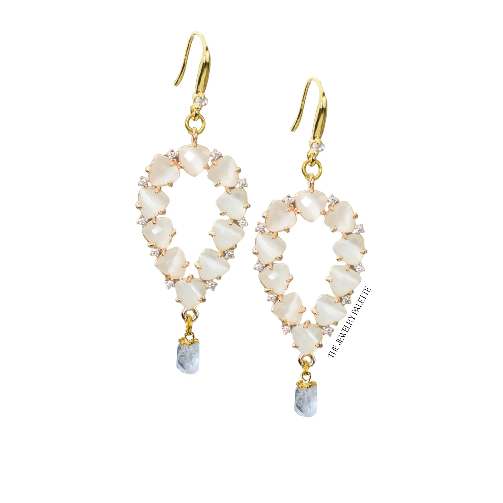 Yara white stones with gold edged peridot drop earrings