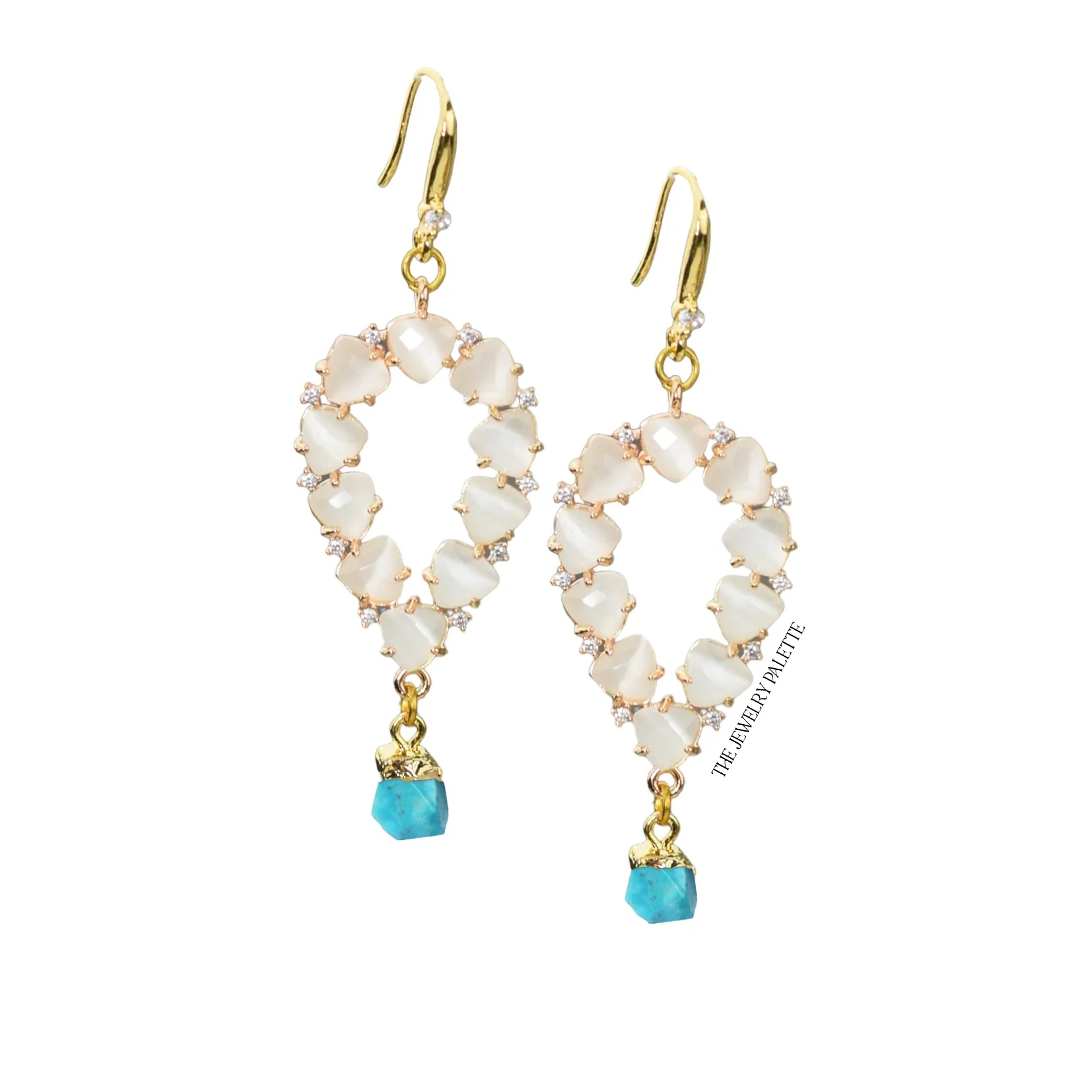 Yara white stones with gold edged peridot drop earrings