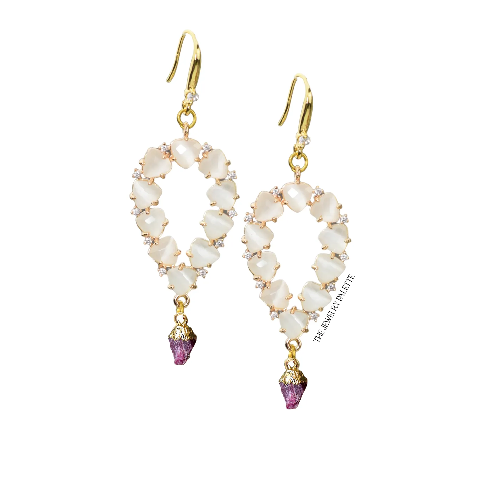 Yara white stones with gold edged peridot drop earrings