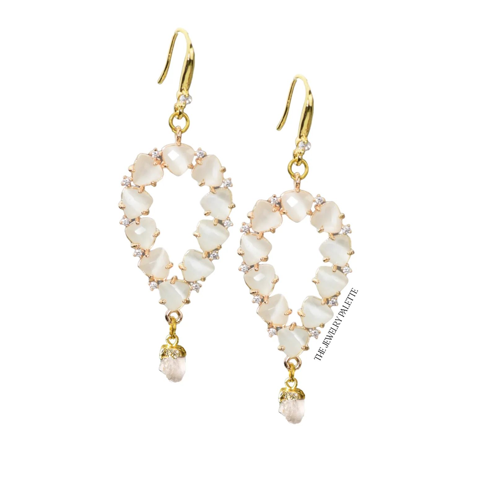 Yara white stones with gold edged peridot drop earrings