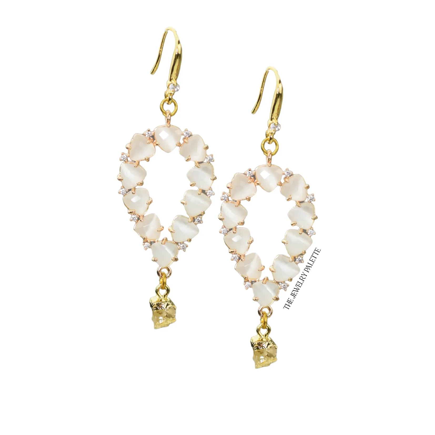 Yara white stones with gold edged peridot drop earrings